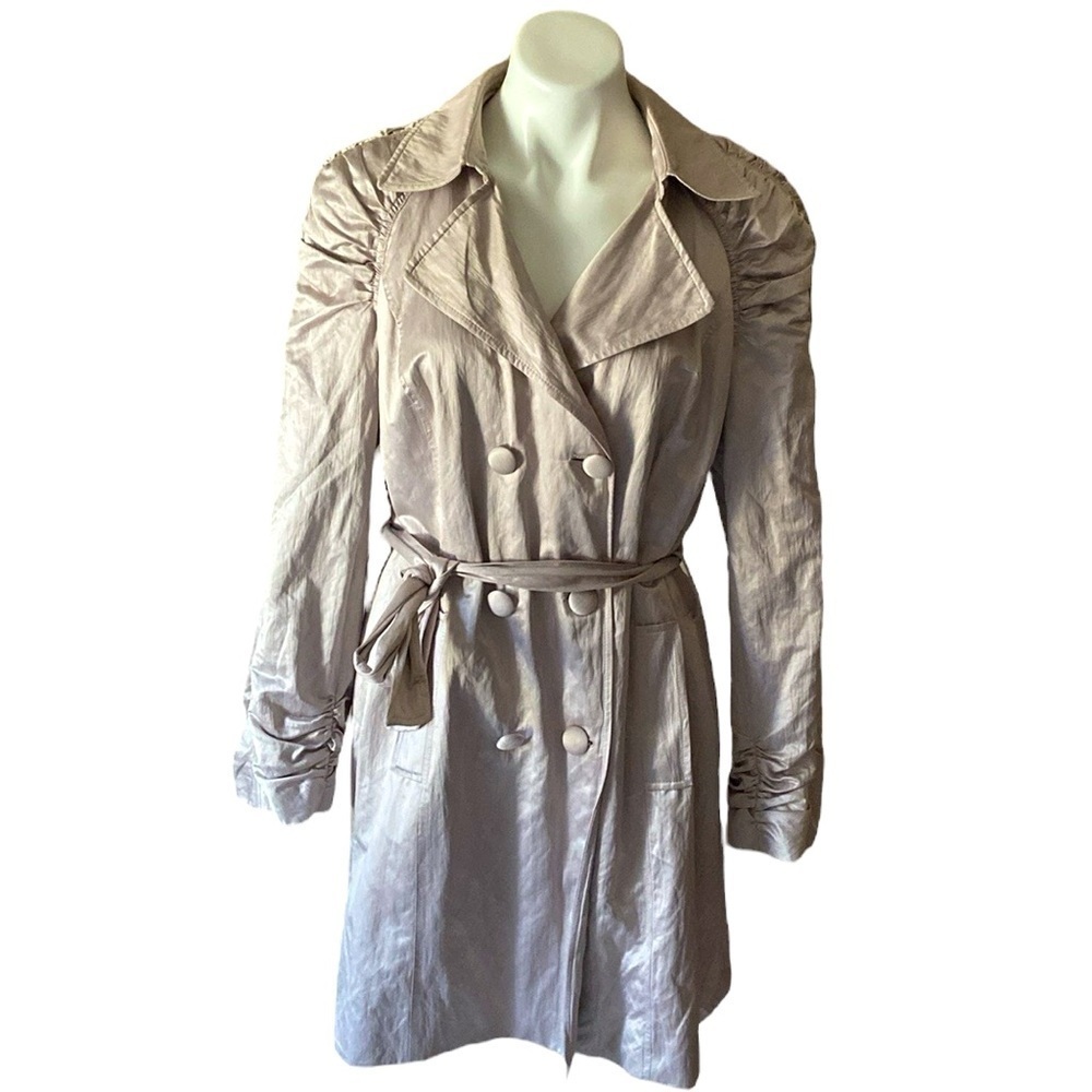 I.N.C International Concepts Champagne Metallic Ruched Y2K Trench Coat Size XL
